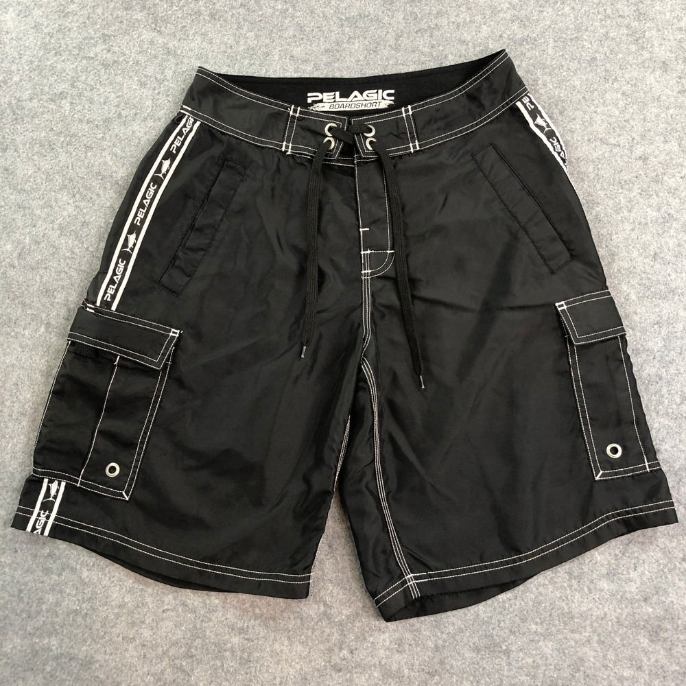 Pelagic Boardshort Mens Shorts 30x10 Black Cargo Pockets Tactical Fishing